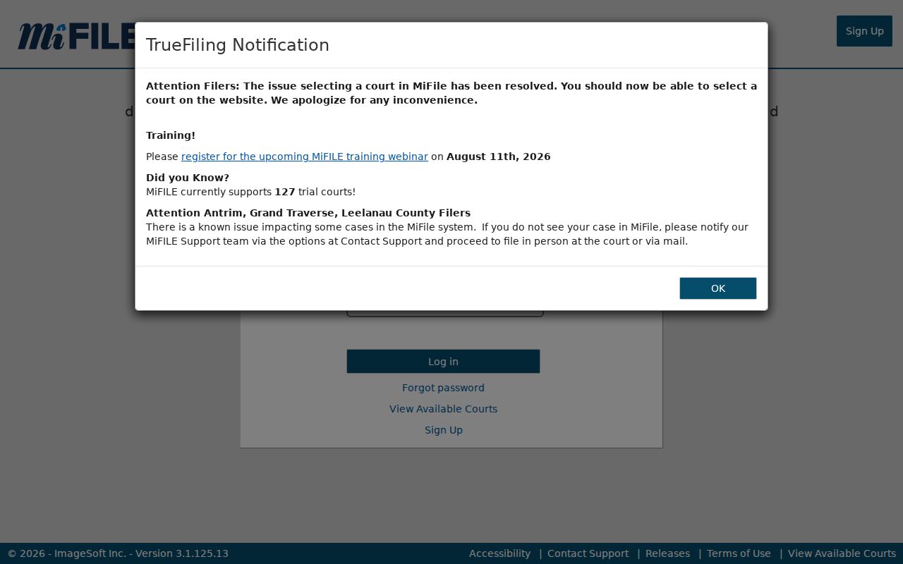 Schoolcraft County civil court docket e-filing login distinct from public case search