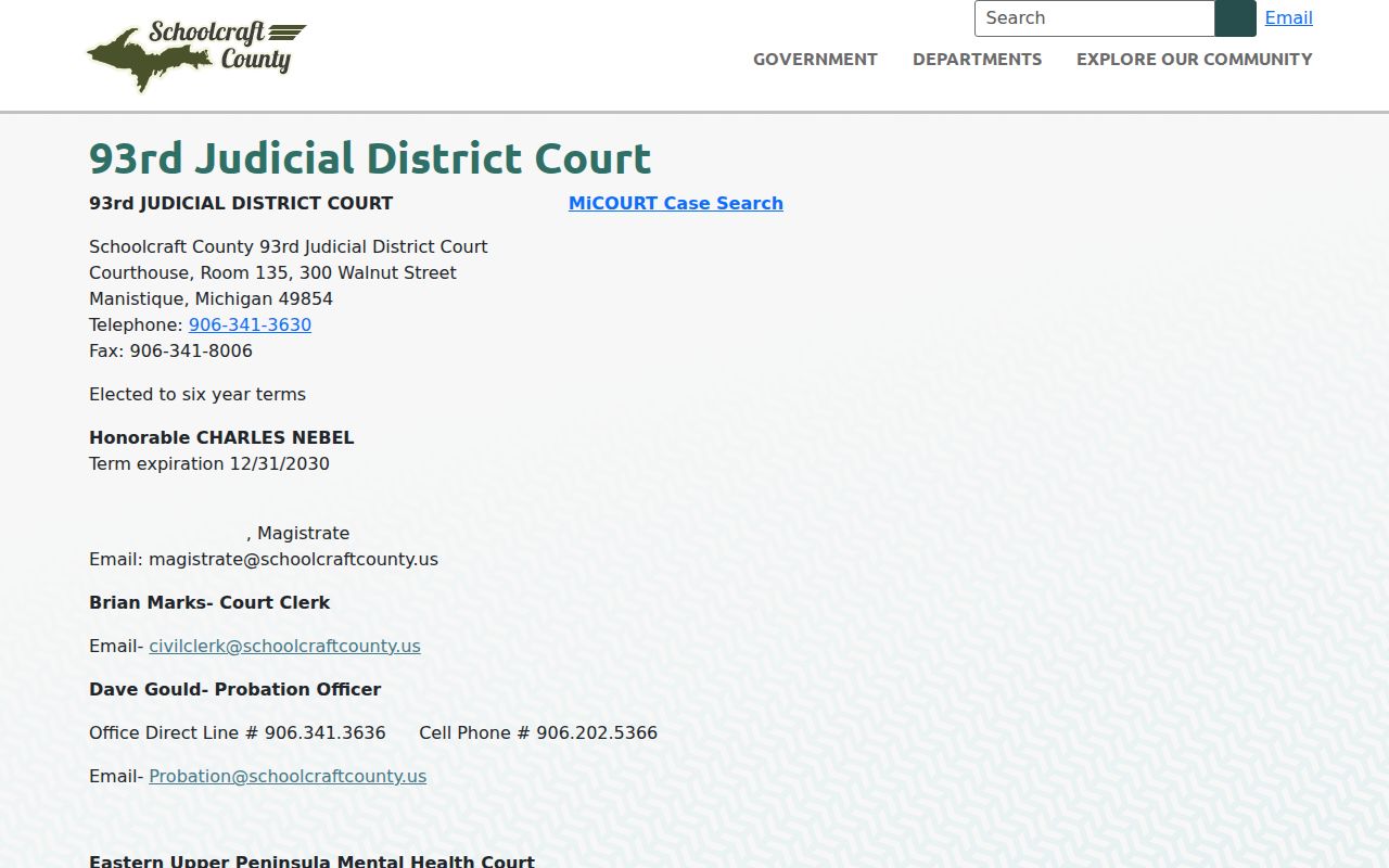 Schoolcraft County criminal court docket access at the 93rd District Court