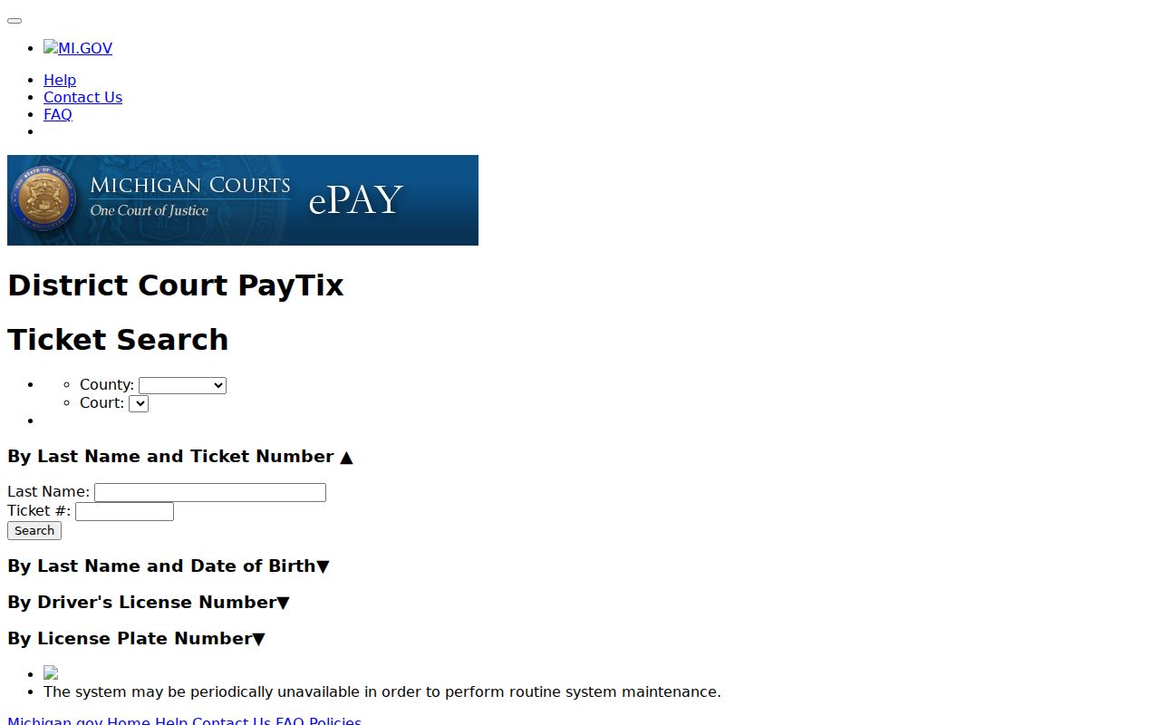 Schoolcraft County traffic court records payment search county and court selectors
