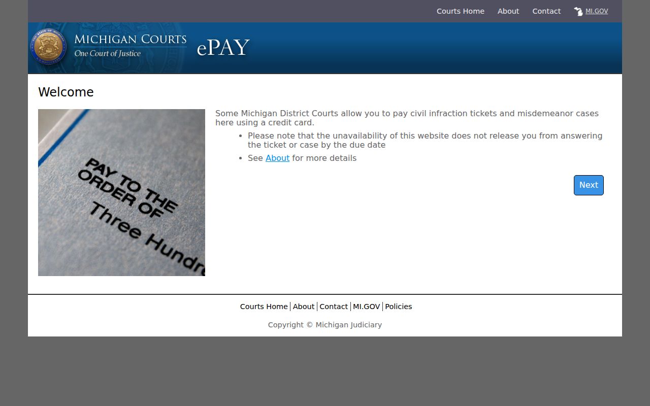 Schoolcraft County traffic court records payment-system limitation and maintenance notice